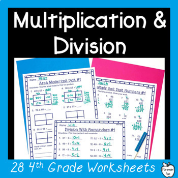 Preview of 2 Digit by 1 Digit Multiplication & Long Division Practice Worksheets 4th Grade