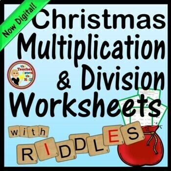 Preview of Multiplication & Division Worksheets with Riddles Christmas Theme