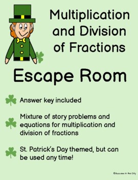 Preview of Multiplication/Division of Fractions Escape Room | St. Patrick's Day Fractions