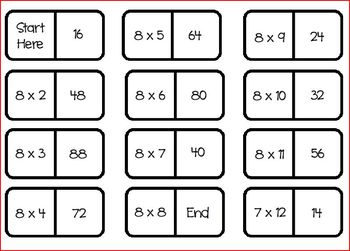 multiplication dominoes printable