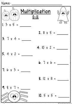 Multiplication Drill 0-12, Halloween by Tara's Teaching Tools | TPT