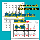 Multiplication Drills 0-12 - 3 Versions Each - Half Sheets