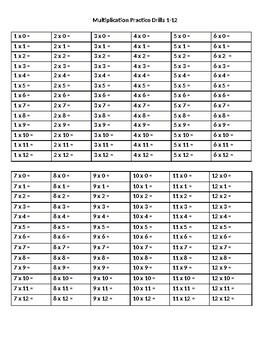 Multiplication Drills Worksheet 1 12 Plus Answer Key By Jazaleh Fakhreddine