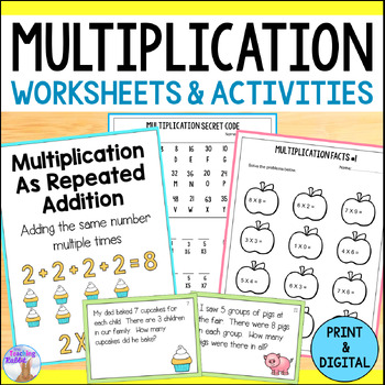 Preview of Multiplication Equal Groups, Repeated Addition, Arrays Worksheets & Activities