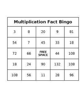 Preview of Multiplication Fact BINGO - Infinite Number of Cards! ( 1x1 - 12x12 )