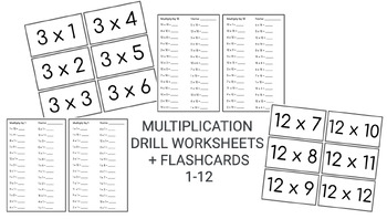 Preview of Multiplication Fact Drill Worksheets + Flashcards |  easy print and prep