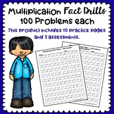 Multiplication Fact Drills - 100 Problems