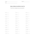 Multiplication Fact Families Sheets 1-12