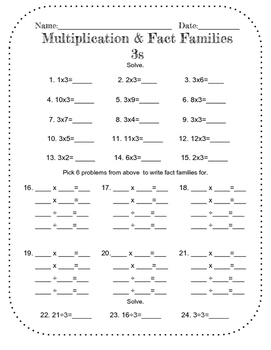 Multiplication Fact Families Worksheets by Working With Wilkins | TpT