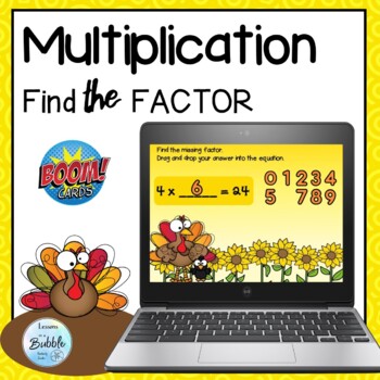 Preview of Multiplication Fact | Fill in the Factor Single-Digit Boom Card Activity #Fall