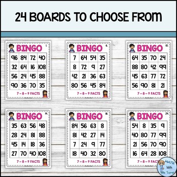 Multiplication Fact Fluency Bingo 4x4 Grid | 7 - 8 - 9 Facts | TPT