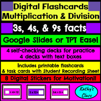 Preview of Multiplication Fact Fluency: Digital Mult.  & Div. Flashcards-3s, 4s, & 9s