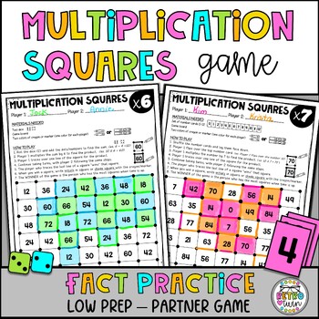 Multiplication Fact Fluency partner Game Multiplication Squares by ...