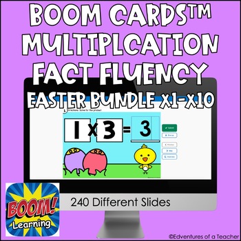 Preview of Multiplication Fact Fluency x1-10 Bundle | Easter Theme | Boom Cards