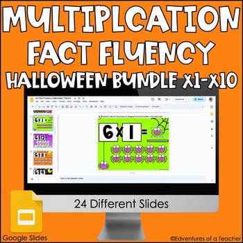 Preview of Multiplication Fact Fluency x1-10 Bundle | Halloween | Google Slides