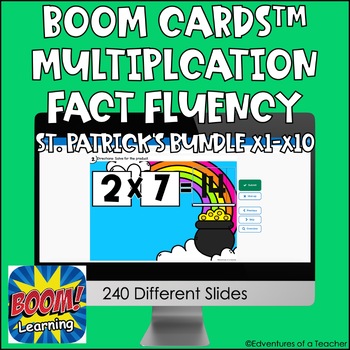 Preview of Multiplication Fact Fluency x1-10 Bundle | St. Patrick's Day | Boom Cards