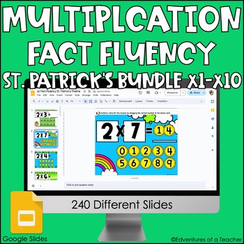 Preview of Multiplication Fact Fluency x1-10 Bundle | St. Patrick's Day | Google Slides