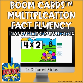 Preview of Multiplication Fact Fluency x1-10 Bundle | Thanksgiving | Boom Cards