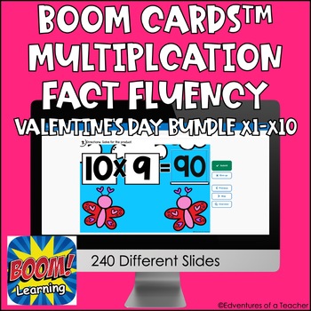 Preview of Multiplication Fact Fluency x1-10 Bundle | Valentine's Day | Boom Cards
