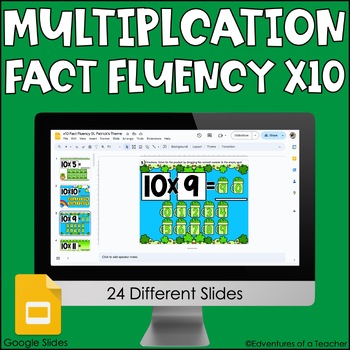 Preview of Multiplication Fact Fluency x10 | Missing Factor| St. Patrick Day| Google Slides