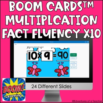 Preview of Multiplication Fact Fluency x10 | Missing Factor| Valentine's Day | Boom Cards