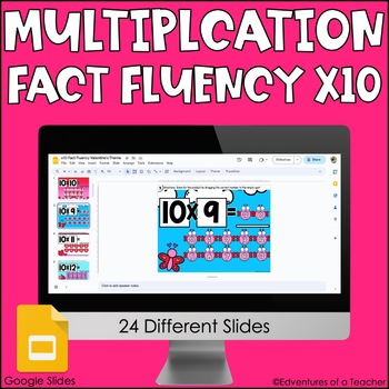 Preview of Multiplication Fact Fluency x10 | Missing Factor| Valentine's Day| Google Slides