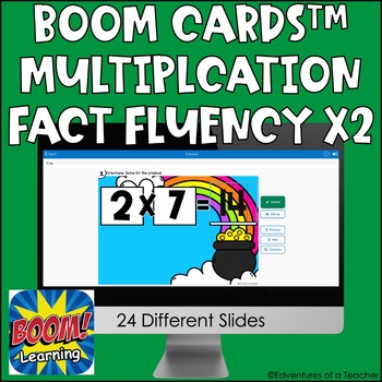 Preview of Multiplication Fact Fluency x2 | Missing Factor| St. Patrick's Day | Boom Cards