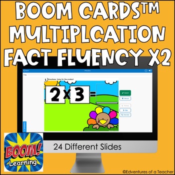 Preview of Multiplication Fact Fluency x2 | Missing Factor| Thanksgiving | Boom Cards