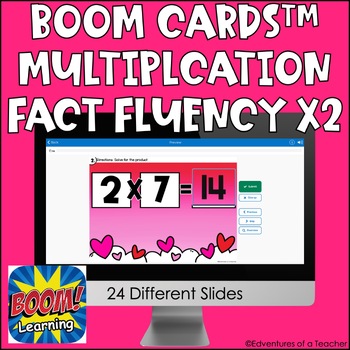 Preview of Multiplication Fact Fluency x2 | Missing Factor| Valentine's Day | Boom Cards