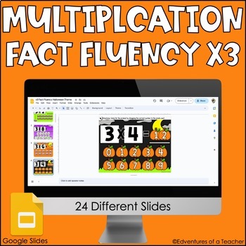 Preview of Multiplication Fact Fluency x3 | Missing Factor| Halloween Theme | Google Slides