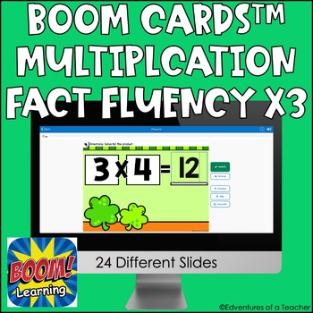 Preview of Multiplication Fact Fluency x3 | Missing Factor | St. Patrick's Day | Boom Cards