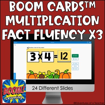 Preview of Multiplication Fact Fluency x3 | Missing Factor| Thanksgiving | Boom Cards