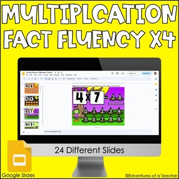 Preview of Multiplication Fact Fluency x4 | Missing Factor| Halloween Theme | Google Slides