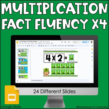 Preview of Multiplication Fact Fluency x4 | Missing Factor| St. Patrick Day | Google Slides
