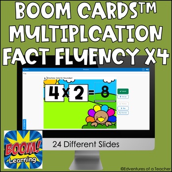 Preview of Multiplication Fact Fluency x4 | Missing Factor| Thanksgiving | Boom Cards