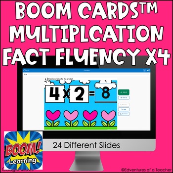 Preview of Multiplication Fact Fluency x4 | Missing Factor| Valentine's Day | Boom Cards