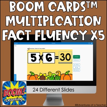 Preview of Multiplication Fact Fluency x5 | Missing Factor| Thanksgiving | Boom Cards
