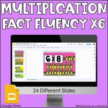 Preview of Multiplication Fact Fluency x6 | Missing Factor| School Theme | Google Slides
