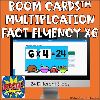 Preview of Multiplication Fact Fluency x6 | Missing Factor| Thanksgiving | Boom Cards