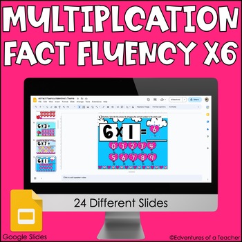 Preview of Multiplication Fact Fluency x6 | Missing Factor| Valentine's Day | Google Slides