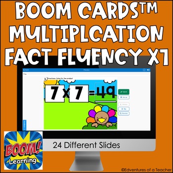 Preview of Multiplication Fact Fluency x7 | Missing Factor| Thanksgiving | Boom Cards