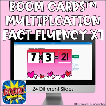 Preview of Multiplication Fact Fluency x7 | Missing Factor| Valentine's Day | Boom Cards