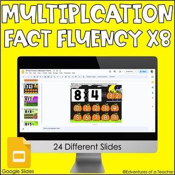 Preview of Multiplication Fact Fluency x8 | Missing Factor| Halloween Theme | Google Slides