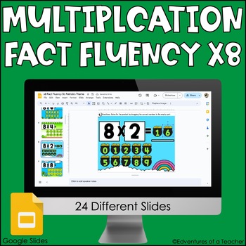 Preview of Multiplication Fact Fluency x8 | Missing Factor| St. Patrick Day | Google Slides