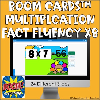 Preview of Multiplication Fact Fluency x8 | Missing Factor| Thanksgiving | Boom Cards