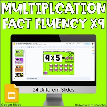 Preview of Multiplication Fact Fluency x9 | Missing Factor| Halloween Theme | Google Slides
