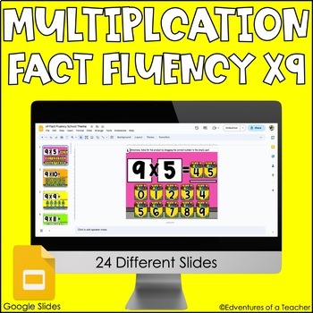 Preview of Multiplication Fact Fluency x9 | Missing Factor| School Theme | Google Slides