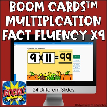 Preview of Multiplication Fact Fluency x9 | Missing Factor| Thanksgiving | Boom Cards