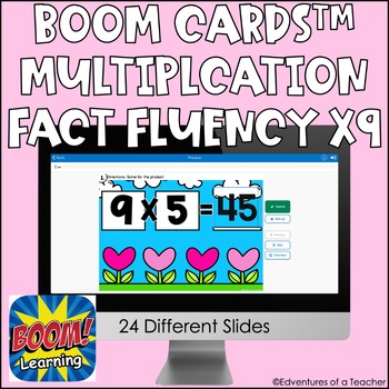 Preview of Multiplication Fact Fluency x9 | Missing Factor| Valentine's Day | Boom Cards