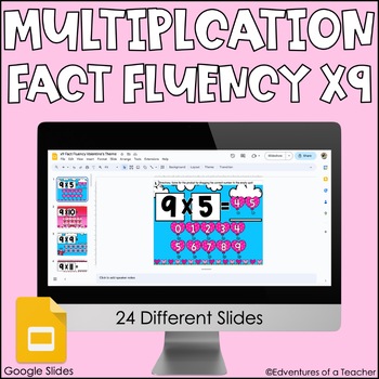 Preview of Multiplication Fact Fluency x9 | Missing Factor| Valentine's Day | Google Slides